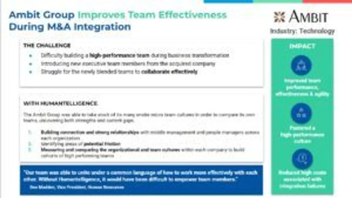 Ambit Group Improves Team Effectiveness During M&A Integration